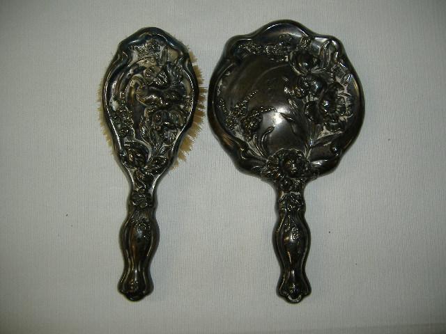 Picture 029.jpg - Sterling Silver Handled Brush & Mirror - (Damaged)